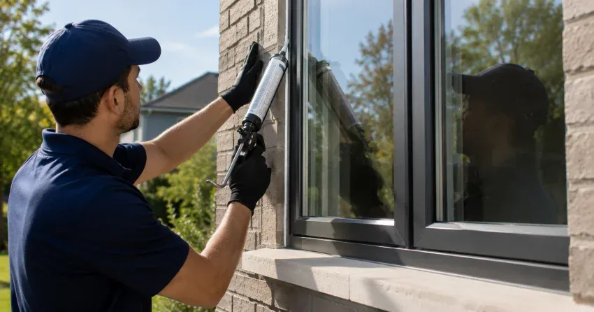 Aluminum window frame with double glazed insulated glass unit installed in a residential wall in Whitby