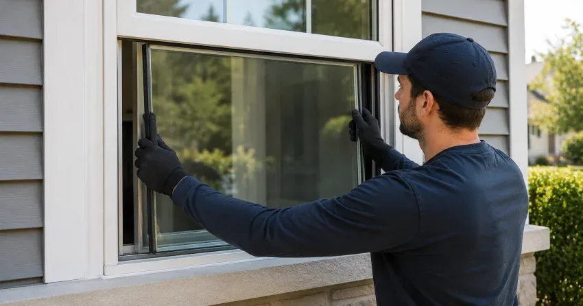technician boarding up broken window during emergency glass repair Rolling Acres, Whitby