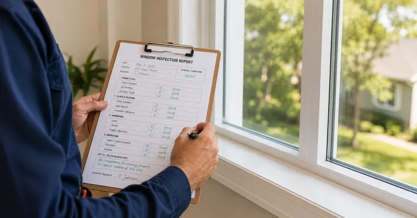technician inspecting window seal and frame in Pringle Creek, Whitby