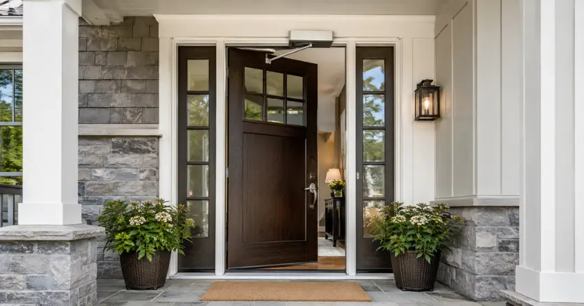 residential automatic door opener installed on exterior entry door in Taunton North, Whitby
