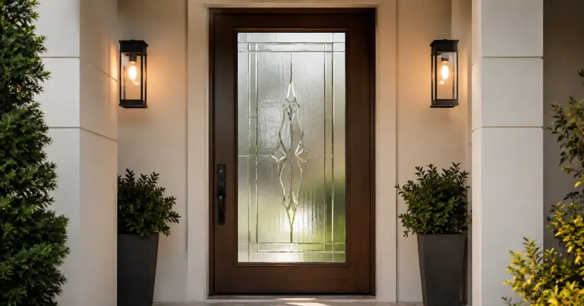 decorative frosted glass panel installed in a front door in Rolling Acres, Whitby