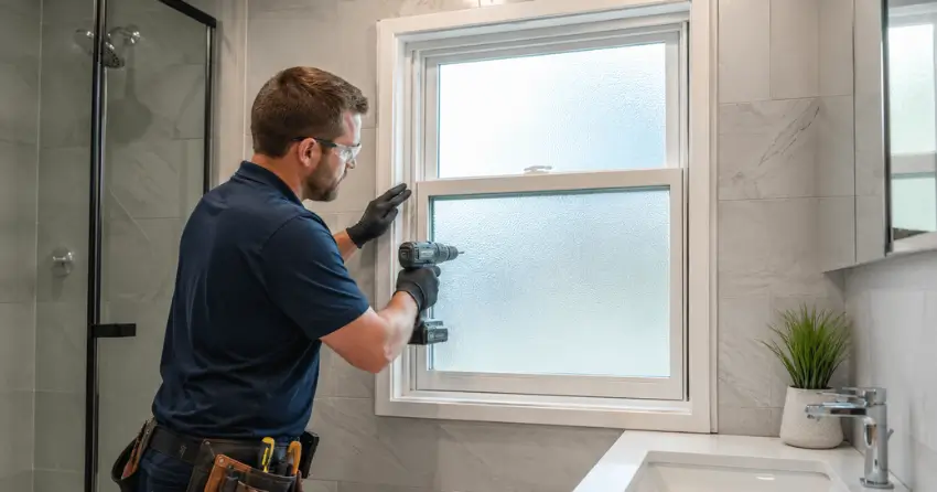 frosted glass installation bathroom window in Pringle Creek, Whitby