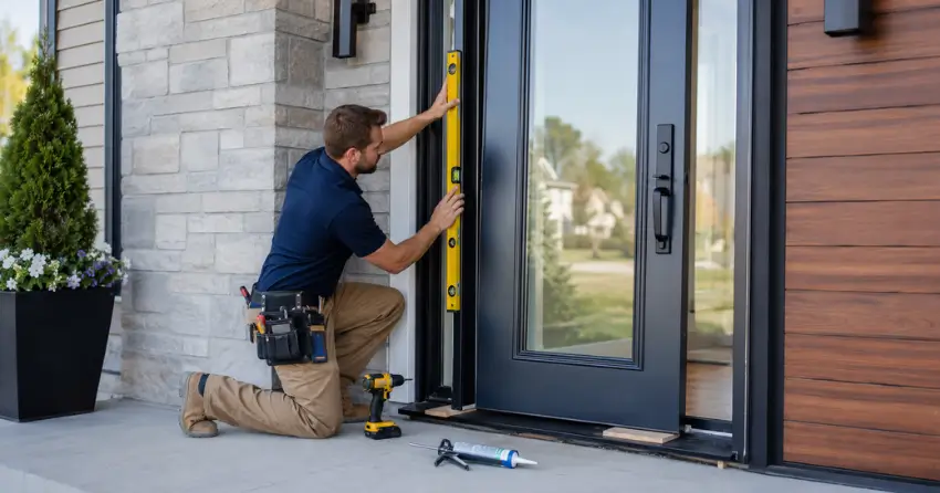 glass outside door installation with energy-efficient double-pane glazing in Brooklin, Whitby