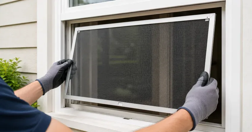 technician repairing a window sash and balance system in Williamsburg, Whitby