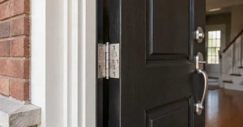 technician repairing a front door lock and frame in Whitby