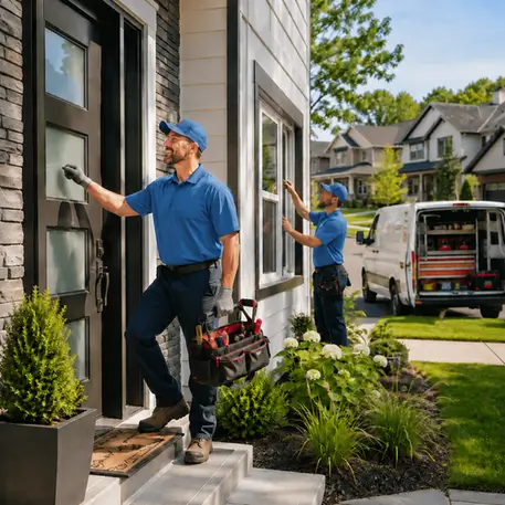 Technicians who live locally working on doors, windows and glazing across the service area